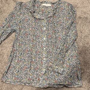 LOFT Multicolor Ditsy Floral Button-Front Blouse